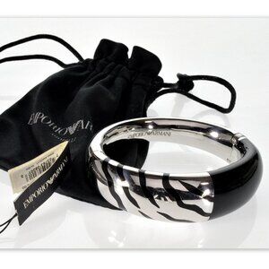Emporio Armani Zebra Enamel Sterling Bangle Bracelet NWT